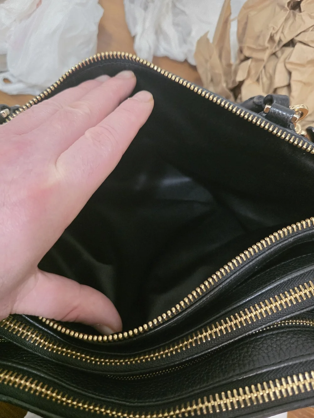 Coach  Burrough Bag  Black Pebbled Leather Satchel with Gold Hardware - Picture 8 of 13